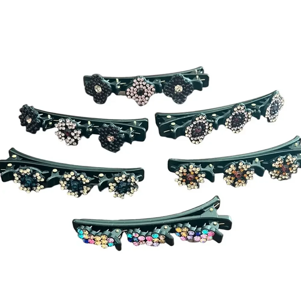 ☀️ 🇺🇸 Set of 6 Sparkling Crystal Stone Braided Hair Clips